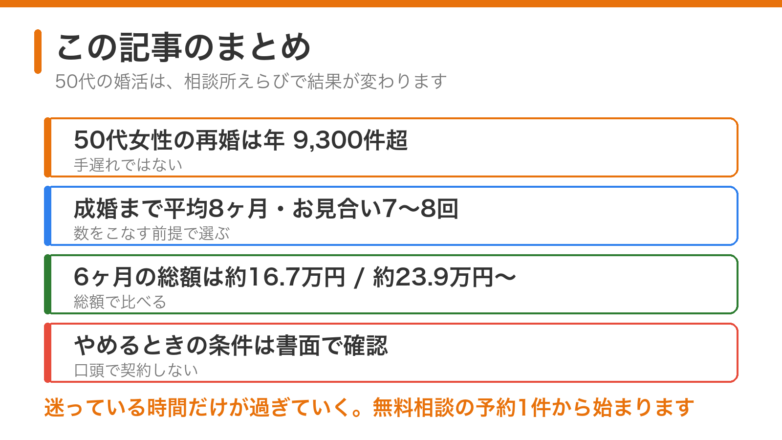 50代の結婚相談所えらびのまとめ