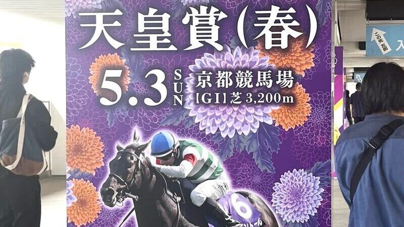 京都競馬場の芝生エリアから見たコースとスタンド